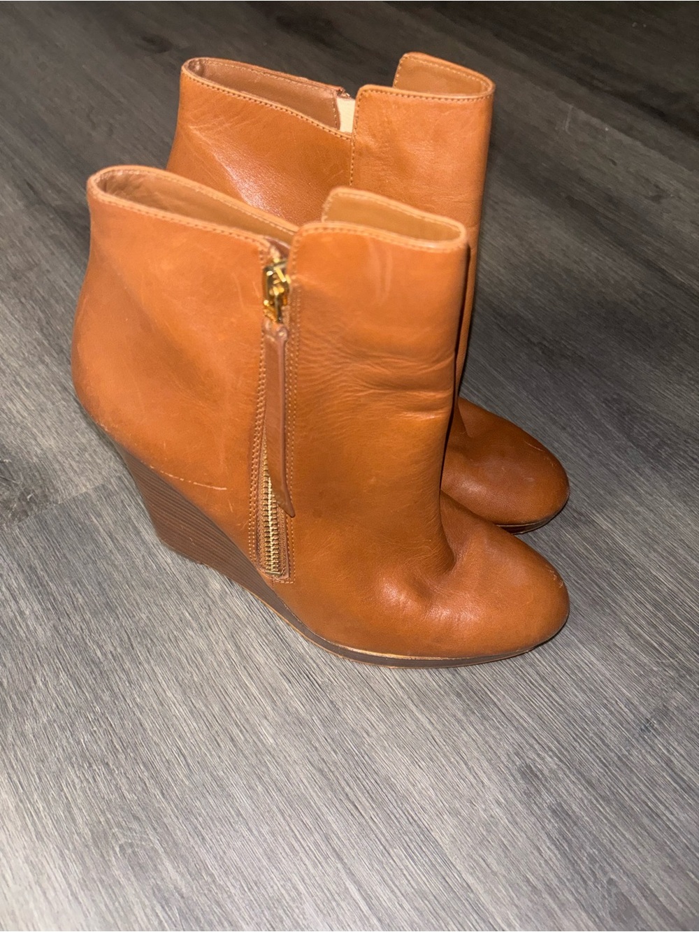 Michael Kors Tan Leather Wedge Ankle Booties